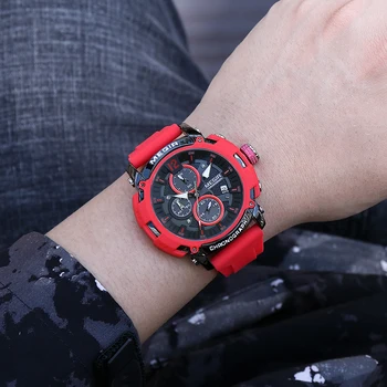 Мъжки часовник MEGIR, най-добрата марка за Луксозни Силикон каишка, Водоустойчив спортен хронограф, Кварцови часовници за мъже, Relogio Masculino