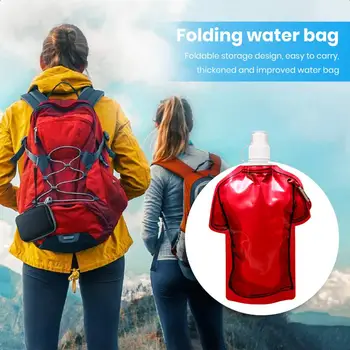 Чанта за съхранение на вода, сгъваема чанта за вода, преносима сгъваема бутилка за вода, 500 мл, не съдържат бисфенол А, Множество чанта във формата на тениски за туризъм