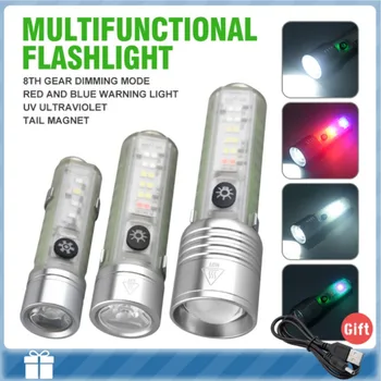 Led светлини с висока мощност, 8 режими, USB Акумулаторна тактически фенер, МИНИ Мултифункционален фенер за къмпинг Със силен магнит