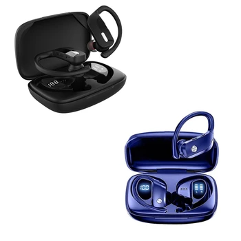 Безжични слушалки стерео слушалки Bluetooth 5.0, водоустойчиви спортни слушалки подходящи за тренировки-син