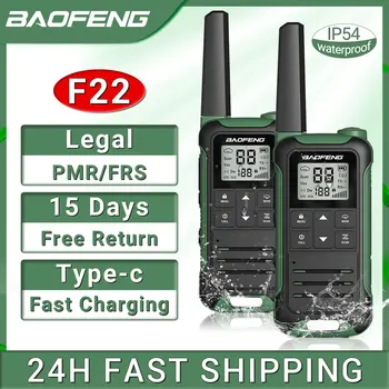 2 елемента Baofeng F22 PMR446 FRS Мини-преносима радиостанция без лиценз, Преносимо Зарядно VOX Type-C, дълги диапазон 2-полосное радио за къмпинг, хотел