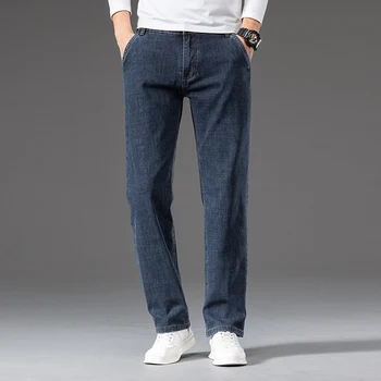 2023 Мъжки Широки прави дънки Пролетта на Нови ежедневни младежки панталони Модерен Класически Стрейчевые качествени мъжки маркови дънкови панталони