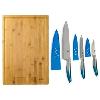 Комплект бамбукови разделочных дъски и ножове за омбре, кралско синьо