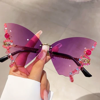 2023 Нови слънчеви очила-пеперуда без очила с кристали, Модни Извънгабаритни Реколта дамски слънчеви очила, Модерен очила луксозен марка