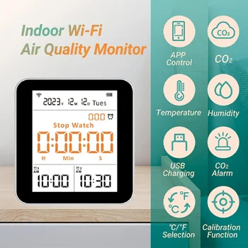 WiFi 15 в 1 Детектор за качеството на въздуха CO2 ФПЧ2.5 PM10 HCHO TVOC Монитор Измерване на Температура и влажност на въздуха Мултифункционален Газоанализатор на Въздуха