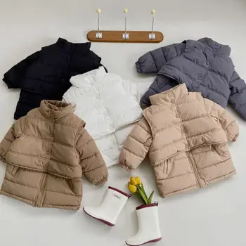 Модерен Комплект от памучен якета за момчета и момичета, зимно детско яке + жилетка, палто от 2 теми, топло плътни връхни дрехи за деца, Детски дрехи от 1 до 8 години