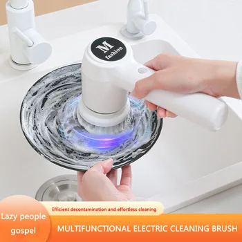 Електрическа четка за почистване на 360 °, богат на функции за Безжична Електрическа четка за миене на съдове, ръчно с 4 глави за работа у дома, на полето, баня