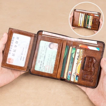 Мъжки портфейл от изкуствена кожа, Ретро тънък Кратък Многофункционален държач за кредитни карти, мъжки портфейл, малка чанта за пари