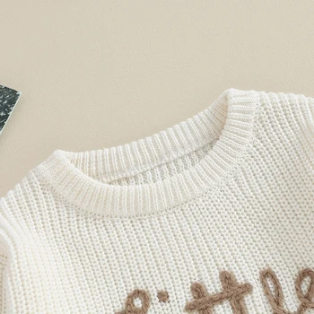 Пуловер за малки момиченца с дълъг ръкав и кръгло деколте и букви, Зимата на Топло вязаный пуловер, пуловер, Дрехи за бебета