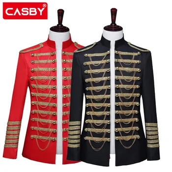 Casby Мъжки униформи за нощен клуб с Dj Черна Червена Вградени Метални Верига Европейски Дворец Мъжки униформи, да се изяви в бара