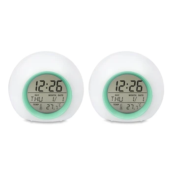 2X Детски будилник-Дигитални часовници и часовници с осветление за събуждане с 7 смените цветове, горивото натискане на бутона и функция за повторение за спални