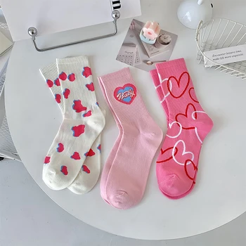 Универсални чорапи с модел на цветето на Любовта и азбуката, високи чорапи за това сладко момиче, чорапи със средна височина, Модни дамски ластични чорапи за есен-зима