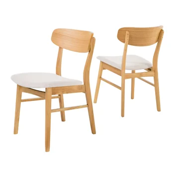 Трапезария стол от плат Noble House Харпър, комплект от 2 теми, светло бежово, маса за Хранене, стол от естествен дъб