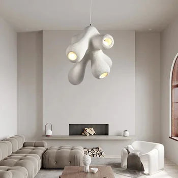 Модерен Бял Окачен лампа в скандинавски минималистичном дизайн, Окачена лампа от смола за домашно ресторант, Декоративна таван LED полилей
