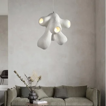 Модерен Бял Окачен лампа в скандинавски минималистичном дизайн, Окачена лампа от смола за домашно ресторант, Декоративна таван LED полилей
