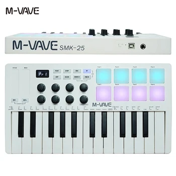 M-VAVE 25-ключ USB MIDI клавиатурата контролер с 8 RGB-барабанни пэдами, Bluetooth-триггерными пэдами с подсветка, SMK25 Midi-контролер на клавиатурата