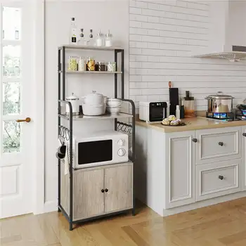 Многопластова стойка за печене с поставка за шкаф за съхранение, сиво