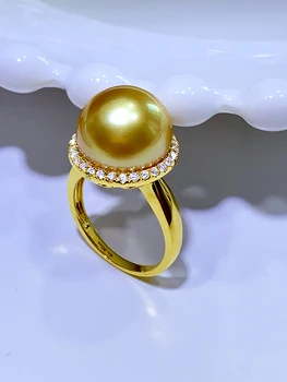 Филипинско Златна Перлена пръстен Nanyang Пръстен с Перли на Морската Вода е от Дебела Злато От силната Светлина, Инкрустированное диамантен пръстен От злато 18 Карата, Женски Пръстен