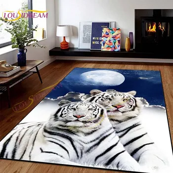 Постелки с 3D принтом белия тигър за хол, спалня, Голям килим, Детски стаи, подложка с диви животни, подложка за антре, Домашен декор