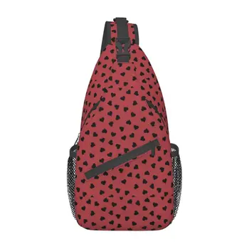 Tiled pattern Черни Сърца, Нагрудная чанта през рамо, Училищна чанта, чанта, Всекидневни мини-раница Унисекс от полиестер, Един размер