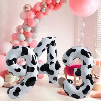 Балон с номер крави, Много Удобно Складное украса за Рожден Ден на дете, черно-бял балон с номер крави