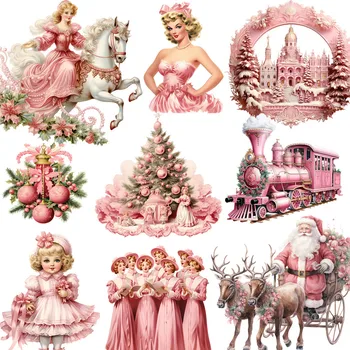 12 бр./опаковане. Розова Коледна стикер САМ Занаятите Албум за Scrapbooking Junk Journal Декоративни стикери