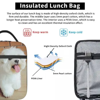Училищна чанта за обяд с малтийски Куче, Оксфорд чанта за обяд, за офис, пътуване, Къмпинг, термоохладитель, обяд-бокс