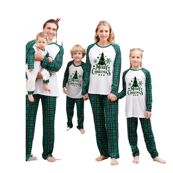 Еднакви комплекти за семейството си на Коледа, комплект пижам от 2 теми, Дамски детски мъжка тениска с дълги ръкави и панталони, еднакви комплекти за семейството