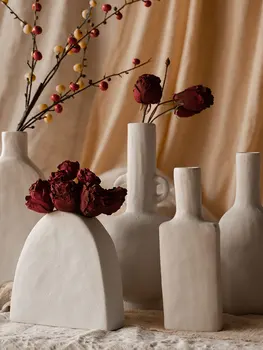 Креативна проста керамична ваза в бесшумном стил, Композиция от сухи цветя са за хола, маса за Хранене, Керамичен съд за спални