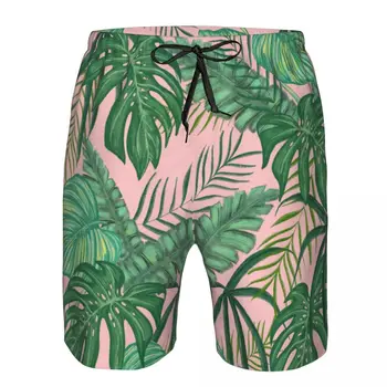 Тропически зелени листа, бързо съхнещи плувни шорти за мъже, бански костюми, бански сандък, плажно облекло за плуване
