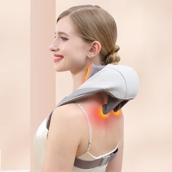 Масажор за врата и гърба Шиатцу с успокояващ отопление, Безжична електрическа дълбоко тъканно 5D масажна възглавница за замесване на рамо, крака, тяло