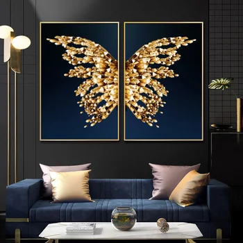 Златна Пеперуда на Стената на Художествени Плакати, Щампи Скандинавски Абстрактна Живопис Върху Платно, Стенни Картини за Декорация Спални Home Decor Cuadros