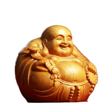 Дърворезба Мини Бижута Буда Майтрейя Дървена вижте Буда Занаят, подарък дръжка в китайски стил