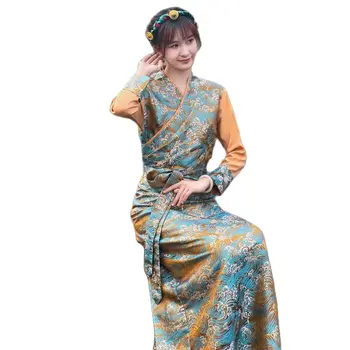 Годишният Елегантен азиатски костюм, Тибетское Рокля За жените, Традиционна етническа дрехи С Дълъг Ръкав, Източно женствена рокля