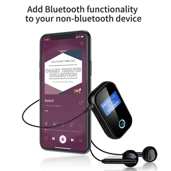 Безжичен приемник с 3.5 мм AUX Аудиоадаптер Bluetooth 5,0 Приемник за автомобила, домашен стереодинамик, намаляване на шума, високоговорител