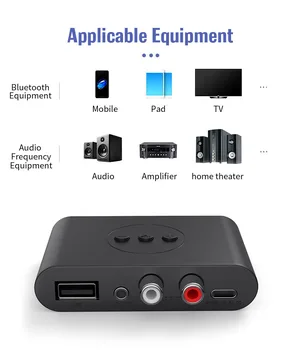 Аудиоприемник Bluetooth 5,0 NFC U Диск RCA и 3.5 мм AUX USB Стерео Музикален безжичен адаптер С микрофон За автомобилен комплект Усилвател говорител