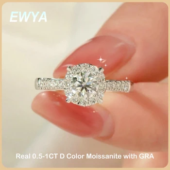 EWYA Луксозни диамантени Пръстени От Муассанита D Цвят 0,5-1 Карат За Жени, Изискани Бижута, Пръстен От Сребро S925, Годежен Пръстен на Едро