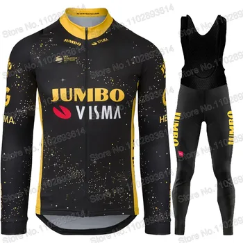 Jumbo Visma Team 2023 Колоездене Джърси Комплект Мъжка С Дълъг Ръкав TDF France Tour Clothing Костюм на МТВ Велосипед Пътни Панталони с Пластрон Ropa Ciclismo