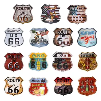 Метални Консервени знаци Route 66 Hot Road Нередовен Гаражно знак с релефни Гараж Кръчма Къща, Офис, Ресторант, Бар жп Модел