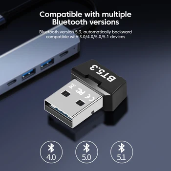 Elough USB Bluetooth 5.3 Адаптер ключ за вашия КОМПЮТЪР, Микрофон, Безжична мишка, клавиатура, Музикален Аудиоприемник, Радиоприемник, Bluetooth-ключ