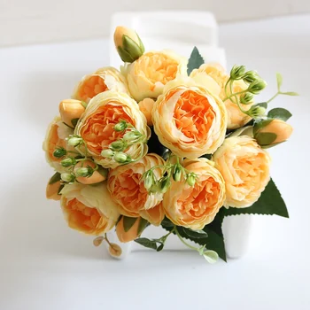 5 Глави, Имитации на изкуствени цветя, Роза, Божур, цветя за букет, 30 см, Изкуствени цветя, Flores Artificiais, Скандинавски сватбен декор