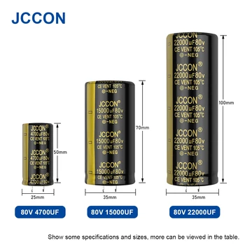 2 елемента JCCON Аудио Електролитни Кондензатори 80V 3300 icf 4700 6800 uf uf 10000 uf За Аудио Усилвател Hi Fi Високочестотен Говорител с ниско съпротивление esr