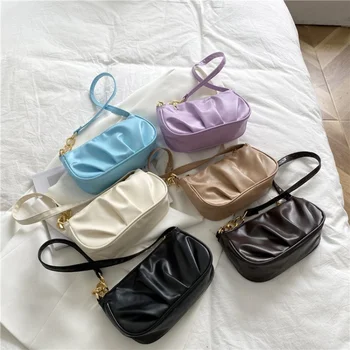 Нова дамски модерна чанта, чанта през рамо от изкуствена кожа, Дамски Ежедневни однотонная чанта-месинджър, Луксозна марка чанта за подмишниците за жени