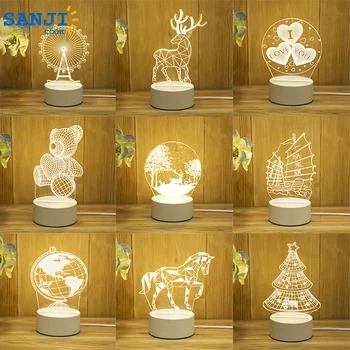 3D лампа SanjiCook, акрилни led ночники, Динозавър, Мечка, Елен, Любовен лека нощ за Сватба, Коледа, рожден Ден