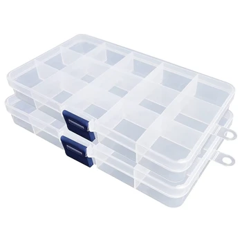 Пластмасова кутия-органайзер, 2 опаковки, прозрачни мъниста, органайзер за бижута, обеци, мъниста за бродерия (15 нето)