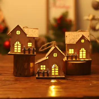 Украса за Коледните къщички на работния плот Очарователно светлинен украса за Коледните къщички от дърво Празнично led украса за работния плот