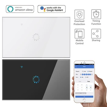 Интелигентен сензорен екран WiFi стенен прекъсвач светлина, стенен прекъсвач стандарт на САЩ, безжична гласов контрол От Алекса Echo Google Home Smart home