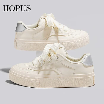 HOPUS/ Вулканизированная обувки за жени; Новост 2023 г.; Модни Дамски обувки с кръгло бомбе; Ежедневни Дишаща есенна бели обувки в консервативна стил;