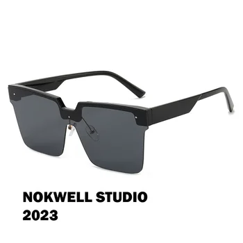 нови модни цели квадратни слънчеви очила в полукадровой ръбове, женски, мъжки, 2023, Висококачествен trend продукт, извънгабаритни нюанси, рейв-слънчеви очила