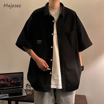 Ежедневни Мъжки ризи, Свободни с къс ръкав Ежедневни Летни джобове Мода за тийнейджъри в японски стил Однотонная градинска облекло Проста